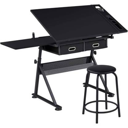 Yaheetech Drafting Table for Artists w/ 2 Storage Drawers and Stool