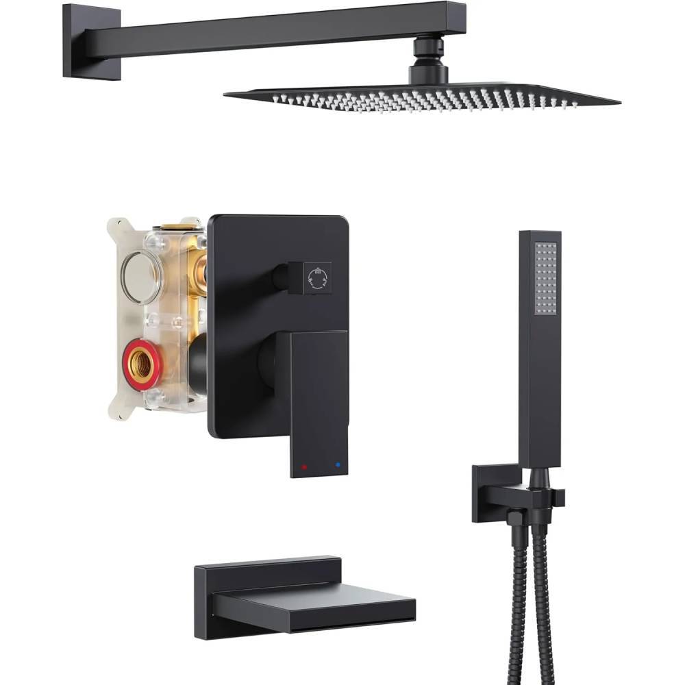 HoliSpa Black Shower System with 10” Rain Shower Head and Handheld Spray combo