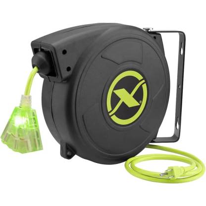 Flexzilla Retractable Extension, Grounded Triple Tap Outlet Electric Cord Reel