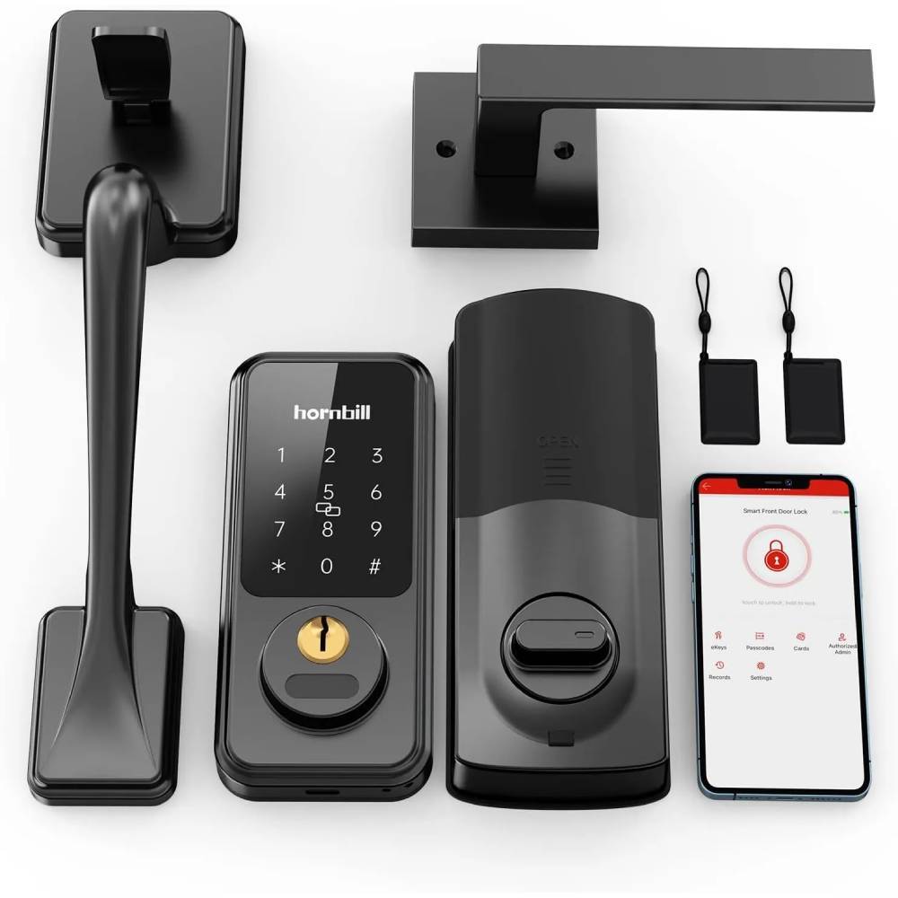 Hornbill Keyless Entry Door Lock with Handle, Digital Lock via Bluetooth APP/Keyfob/Auto Lock