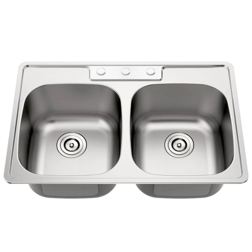 Blenzia 33 Inch Double Bowl Kitchen Sink Topmount Stainless Steel