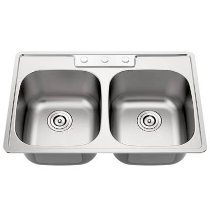 Blenzia 33 Inch Double Bowl Kitchen Sink Topmount Stainless Steel