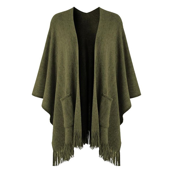 Army Green Women's Knitted Lightweight Cardigan Shawl with Pockets