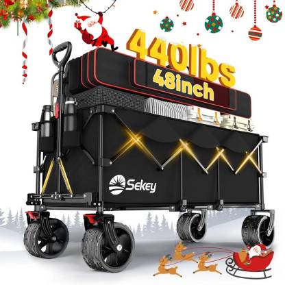 Sekey 48''L Collapsible Foldable Extended Wagon with Big All-Terrain Beach Wheels & Drink Holders