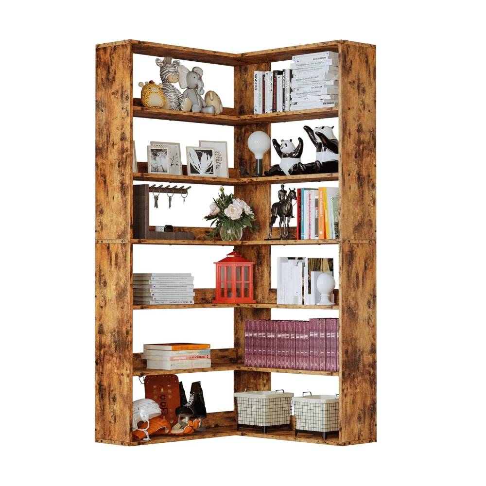 IRONCK Bookshelves 6 Tiers with Baffles Industrial Large Corner Etagere Bookcase