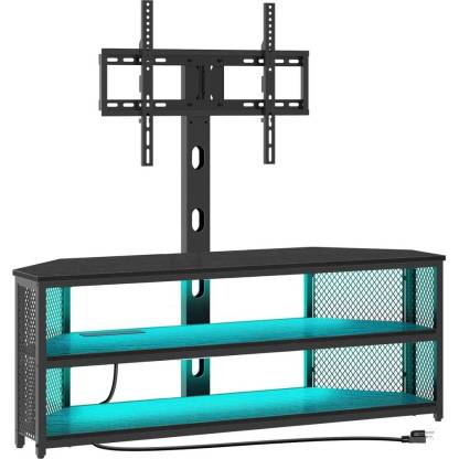 Rolanstar TV Stand with Mount and Power Outlet with LED Lights , Height Adjustable Mount