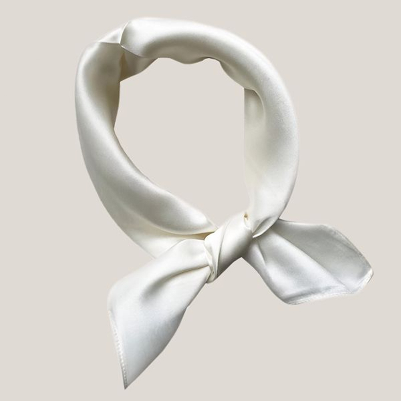 Pure Cream White Real Mulberry Silk Satin Scarf - Unisex