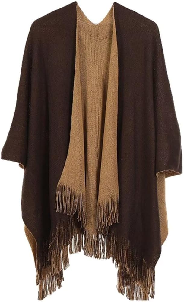 Women's Warm Shawl Wraps Plaid Poncho Cape Long Tassel Blanket Pashmina Sweater Coat Open Front Cardigan Block Floral Stripe