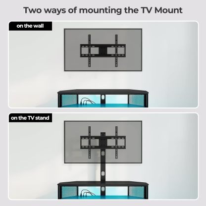 Rolanstar TV Stand with Mount and Power Outlet with LED Lights , Height Adjustable Mount
