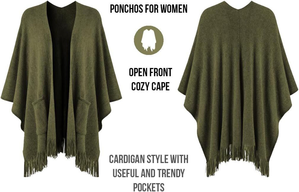 Army Green Women's Knitted Lightweight Cardigan Shawl with Pockets