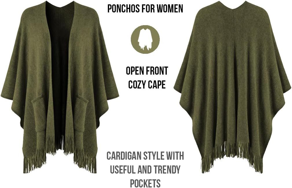 Army Green Women's Knitted Lightweight Cardigan Shawl with Pockets