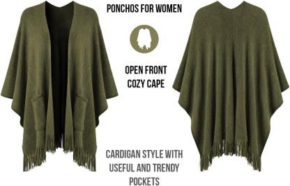 Army Green Women's Knitted Lightweight Cardigan Shawl with Pockets