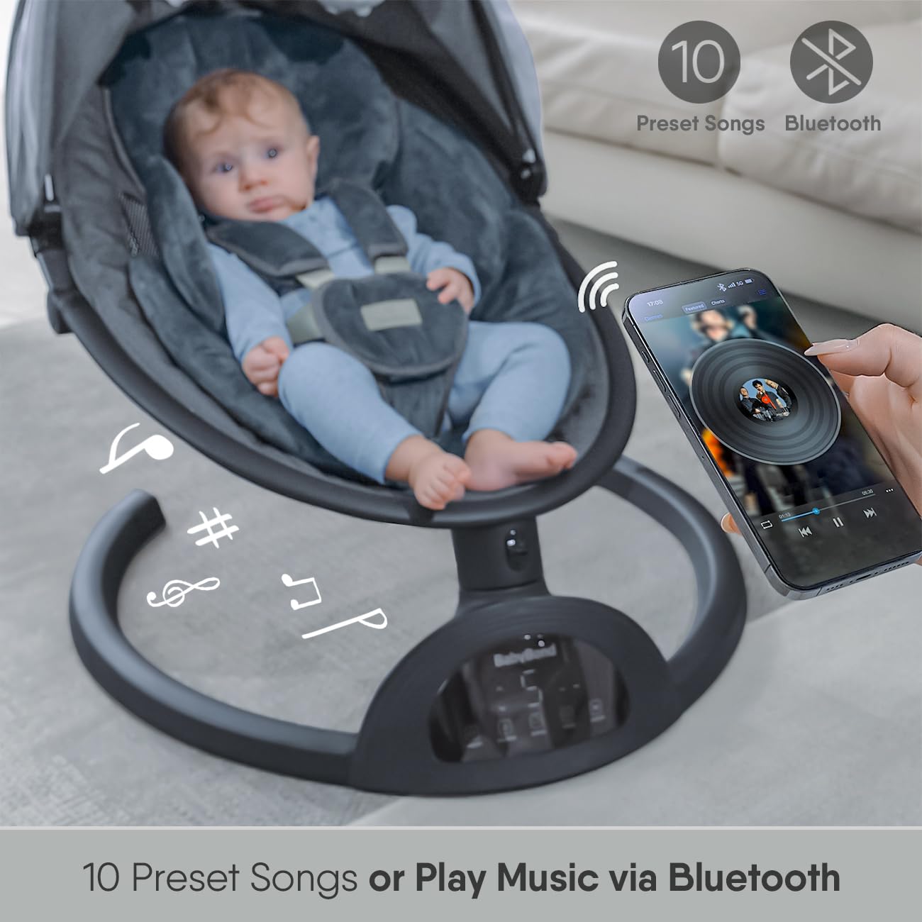 BabyBond Baby Swings for Infants, Bluetooth Infant Swing with Music Speaker, 3 Seat Positions