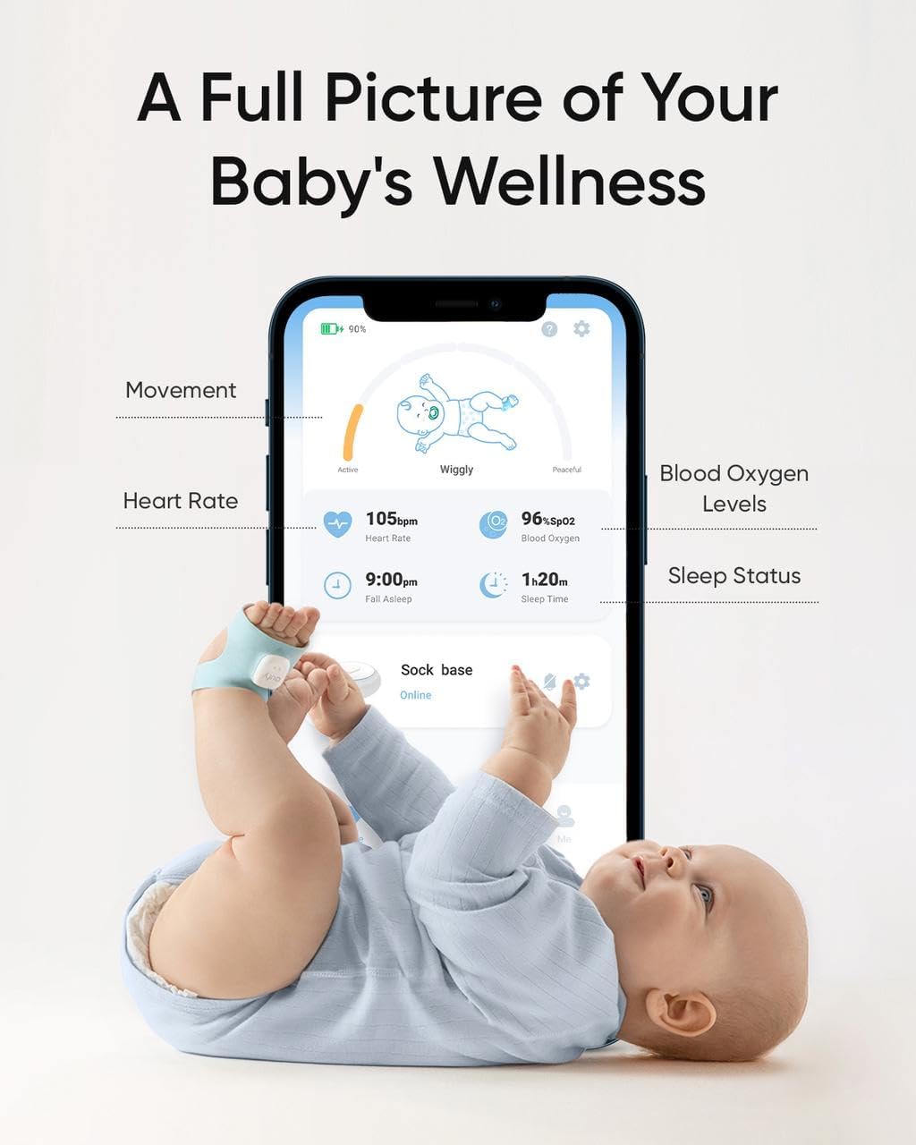 Eufy Baby Smart Sock Baby Monitor with 2.4 GHz Wi-Fi, Track Sleep Patterns