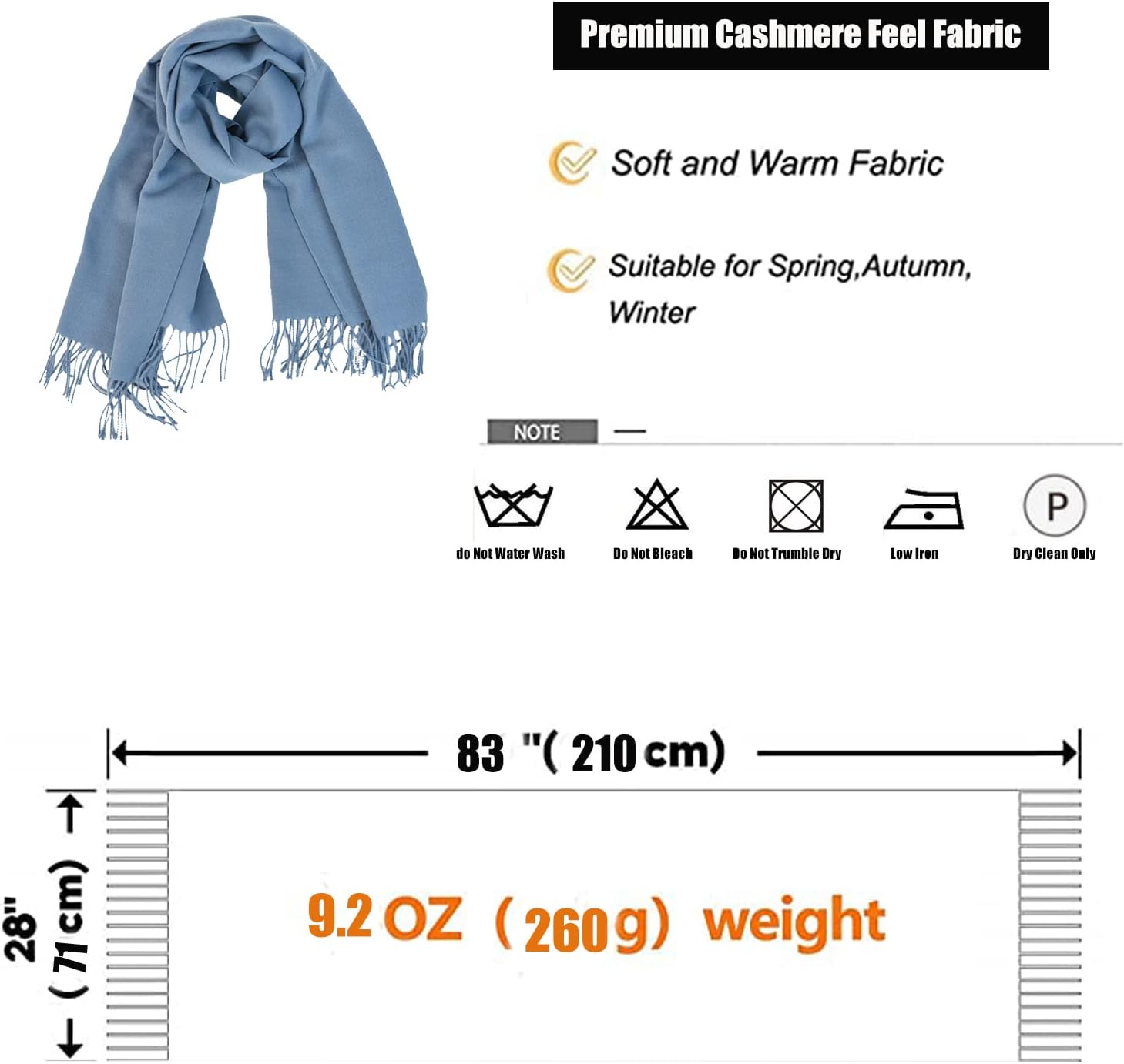 Winter Cashmere Feel Scarf Solid Color Pashmina Shawl Wraps Soft Warm blanket Scarves for Women Girls
