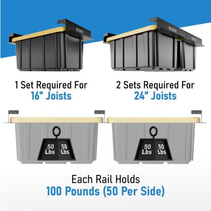HANDT Overhead Garage Storage Rack Connectable Heavy Duty Metal Ceiling Rails