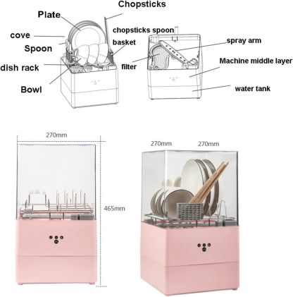QXWJ Portable Countertop Dishwasher, Pink