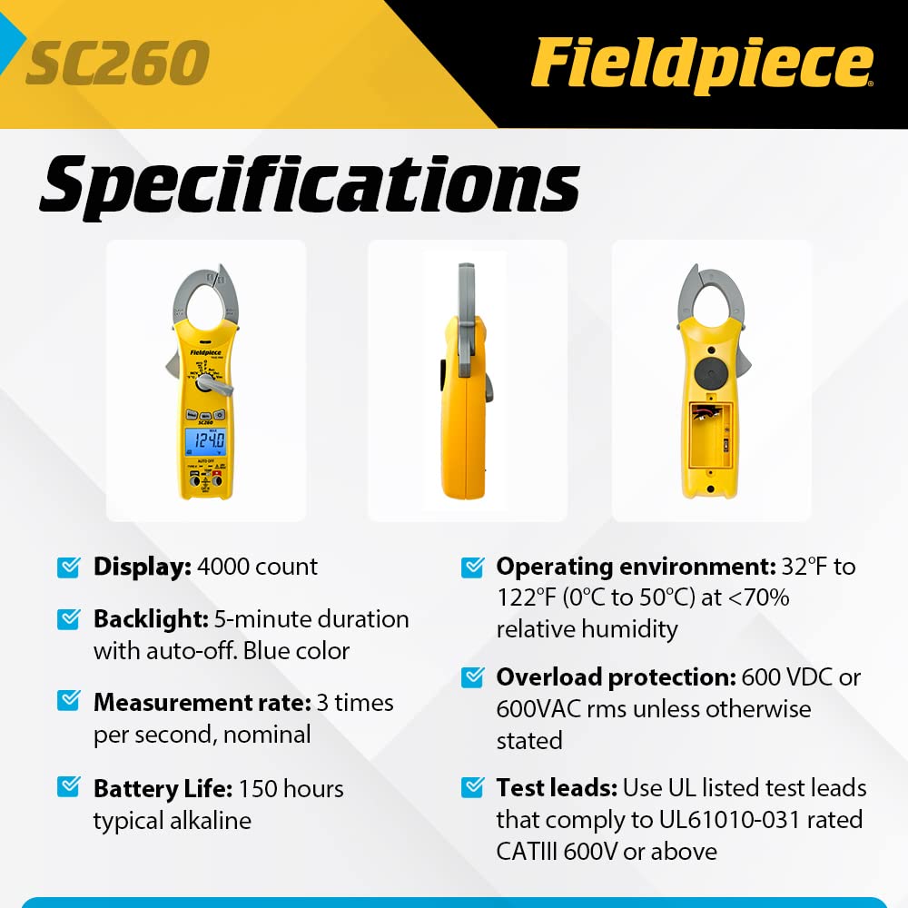 Fieldpiece Compact HVACR Clamp Multimeter with Temperature