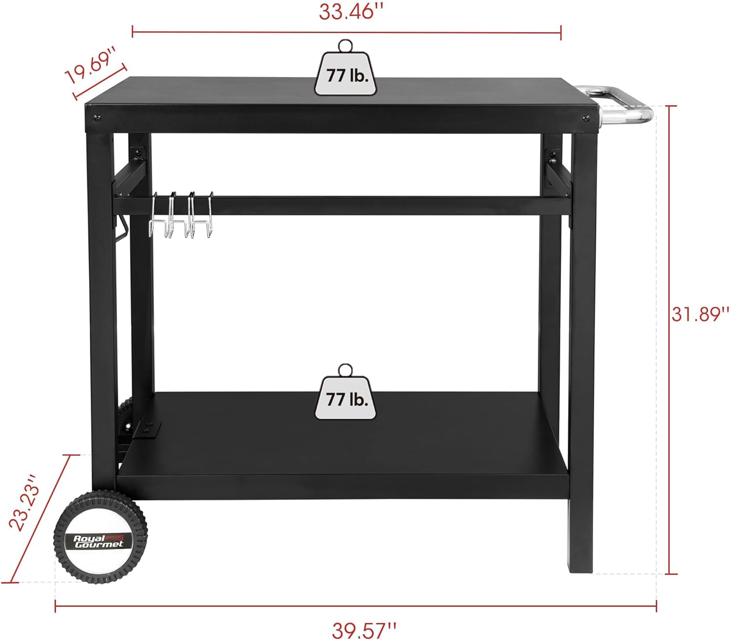 Royal Gourmet Movable Stainless Steel Flattop Grill Cart, Hooks, Side Handle