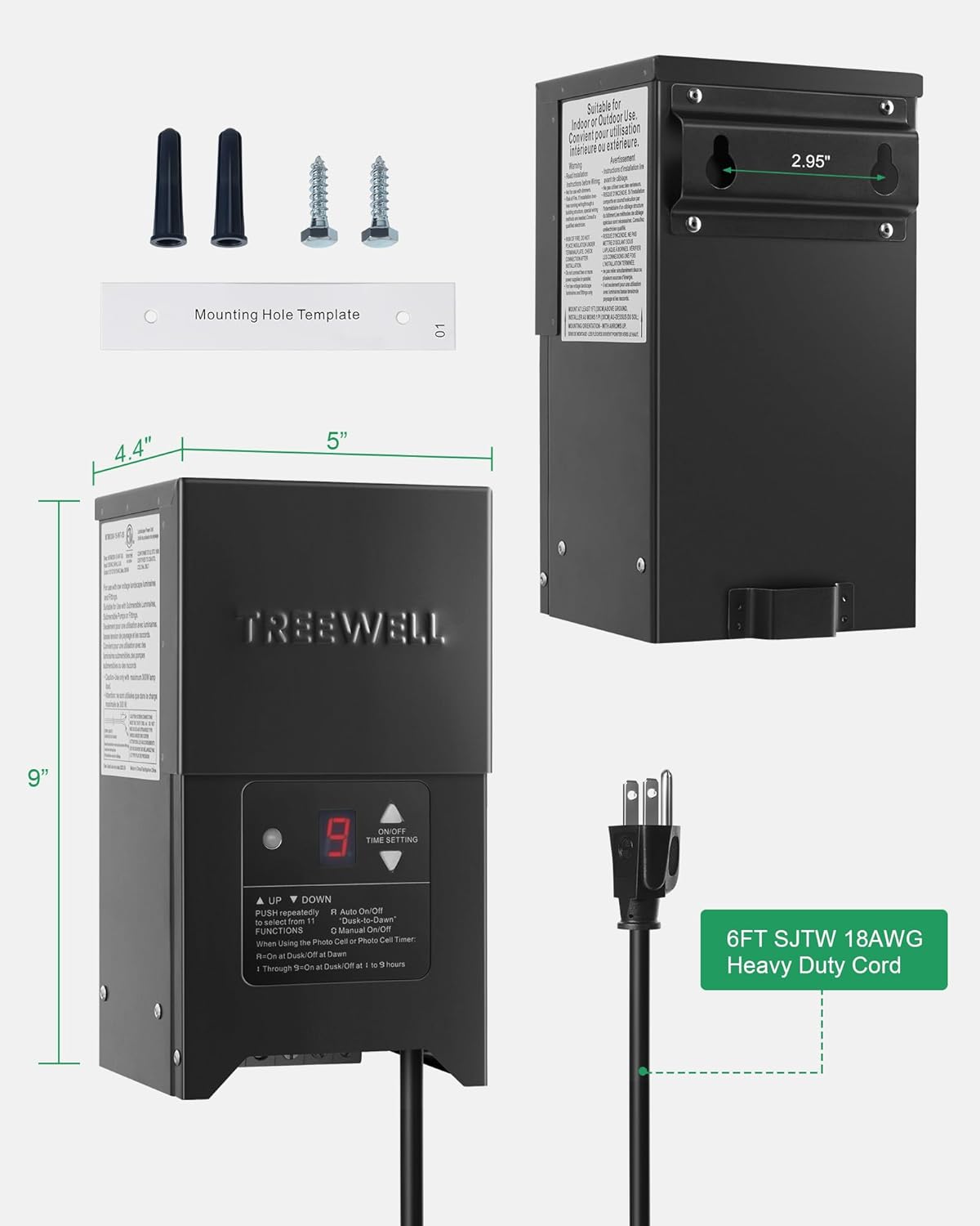 Treewell Outdoor Landscape Lighting Transformer with Photocell Sensor & Timer