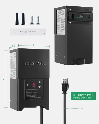 Treewell Outdoor Landscape Lighting Transformer with Photocell Sensor & Timer