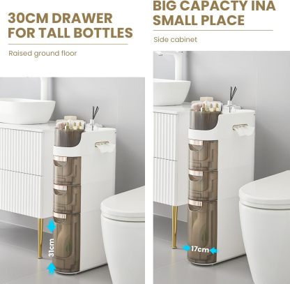 IKBAOME Slim Bathroom Storage Cabinet, 3-Tiers No-Assembly