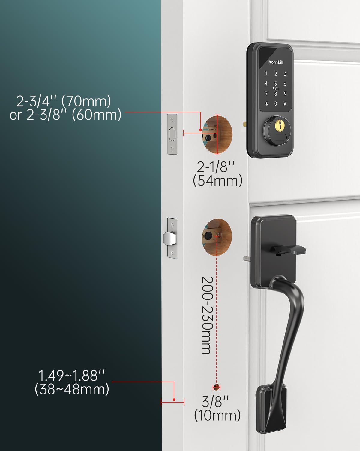 Hornbill Keyless Entry Door Lock with Handle, Digital Lock via Bluetooth APP/Keyfob/Auto Lock