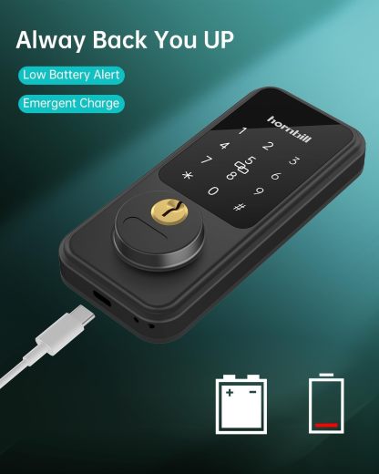 Hornbill Keyless Entry Door Lock with Handle, Digital Lock via Bluetooth APP/Keyfob/Auto Lock