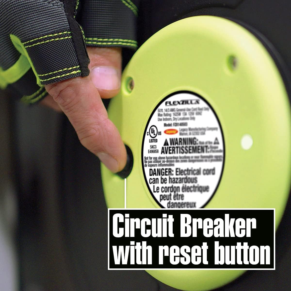 Flexzilla Retractable Extension, Grounded Triple Tap Outlet Electric Cord Reel