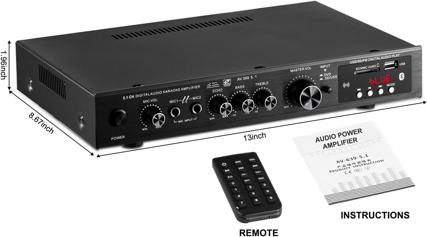 SOBATTY Bluetooth 5.1 Sound Speaker AMP,Stereo Audio Amplifier Receiver