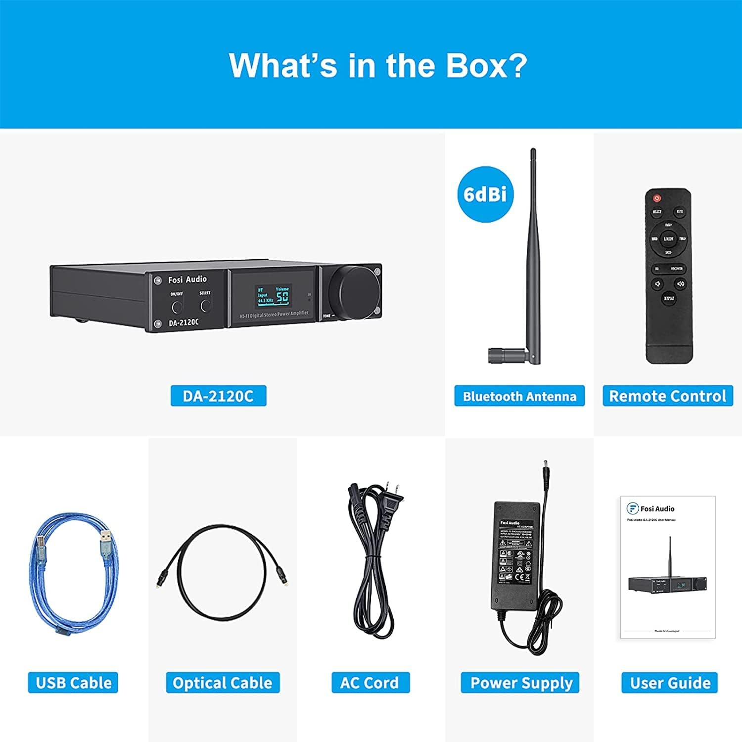 Fosi Audio Bluetooth 5.0 Stereo Audio Amplifier Support, with Remote Control