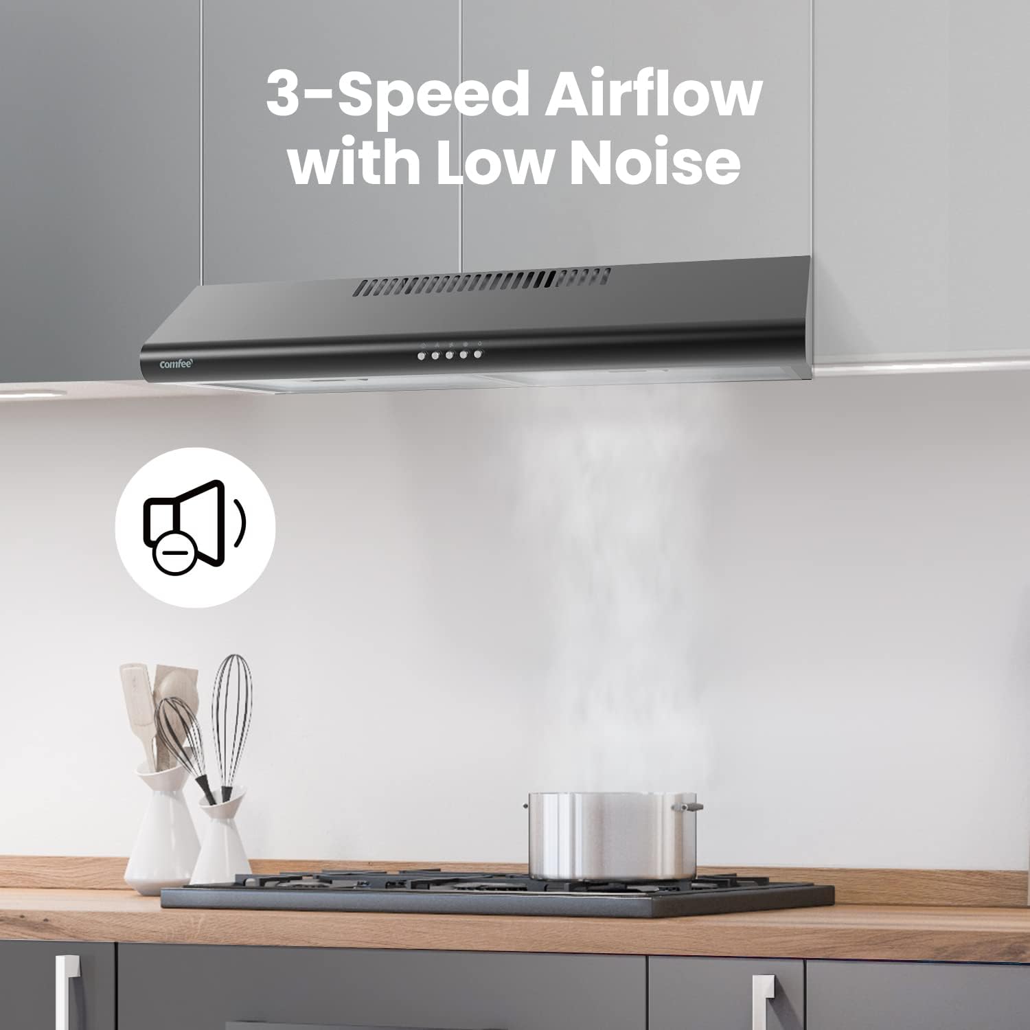 COMFEE'  Range Hood 30 inch, 3 Speed Exhaust Fan and 2 LED Lights