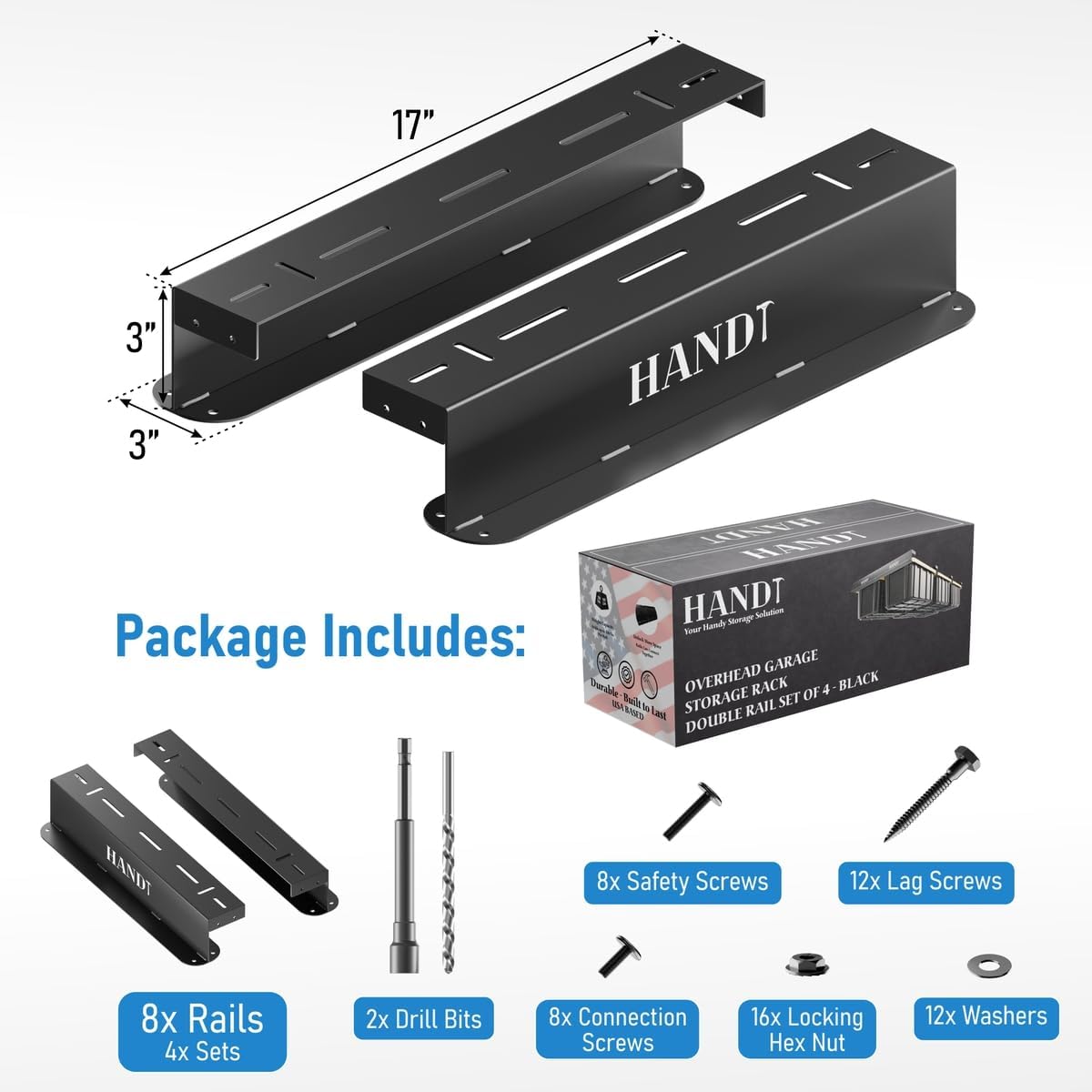 HANDT Overhead Garage Storage Rack Connectable Heavy Duty Metal Ceiling Rails