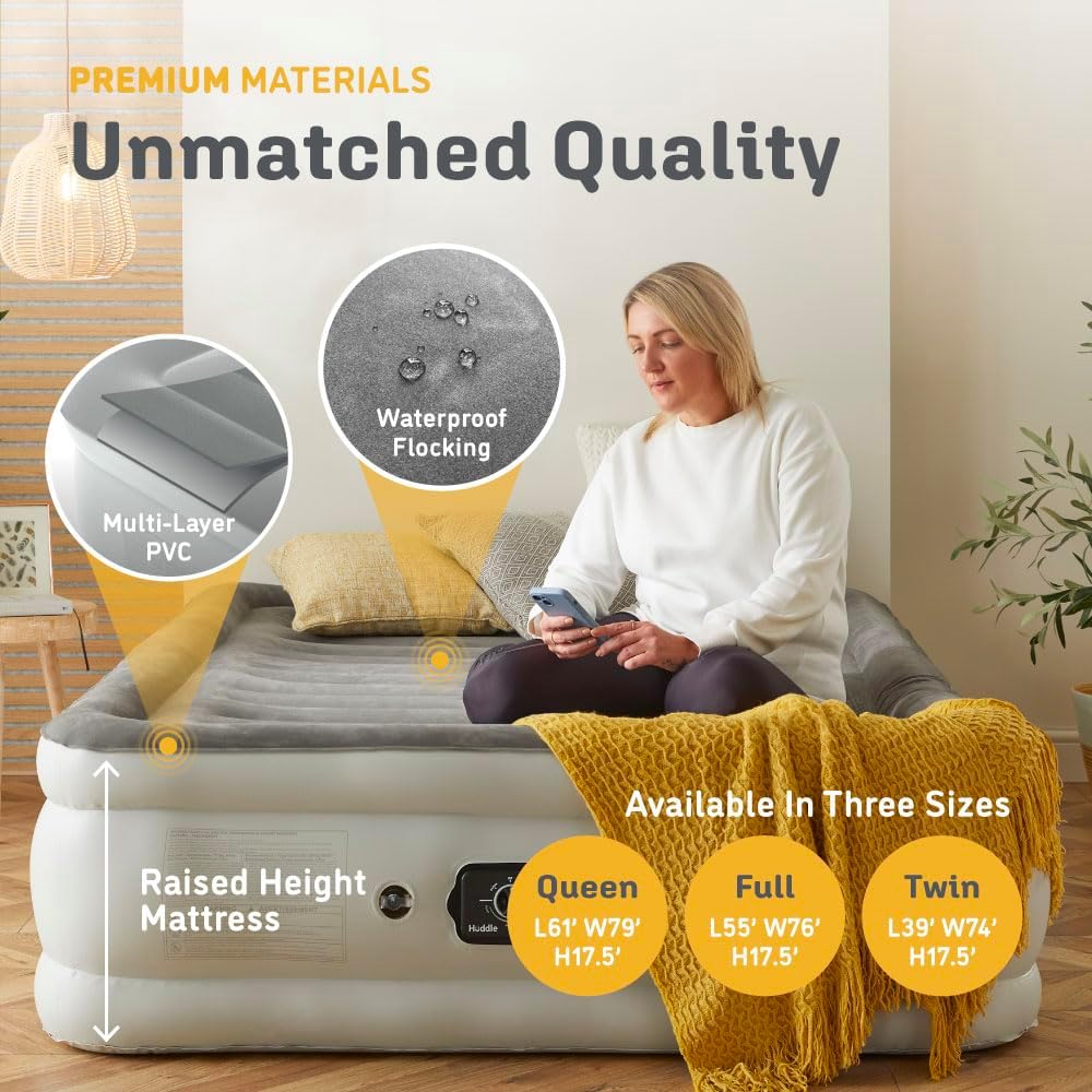 Huddle Luxury Air Bed with Patented Dual Pump | Queen Size