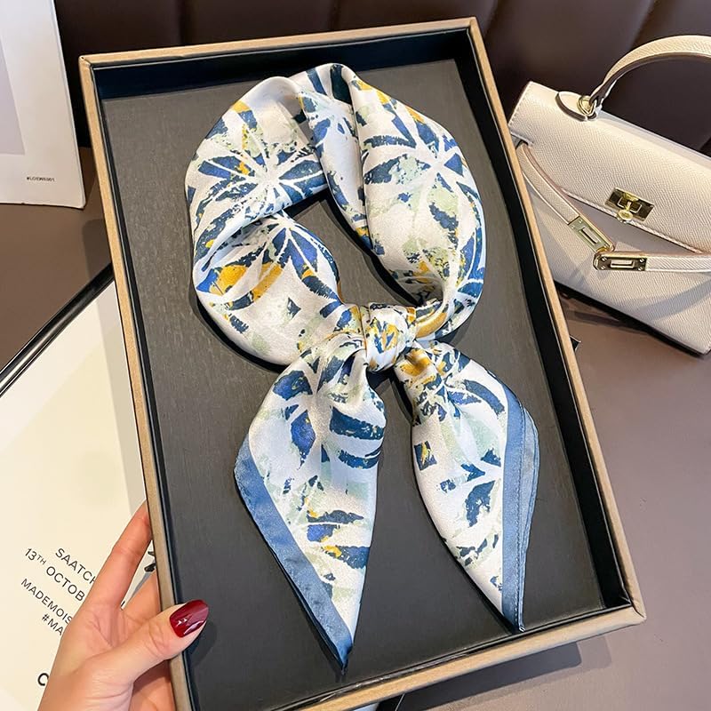 100% Mulberry Silk Neck Scarf - 27'' x 27'' Lightweight Neckerchief - Women Men Small Square Scarves Gift Packed