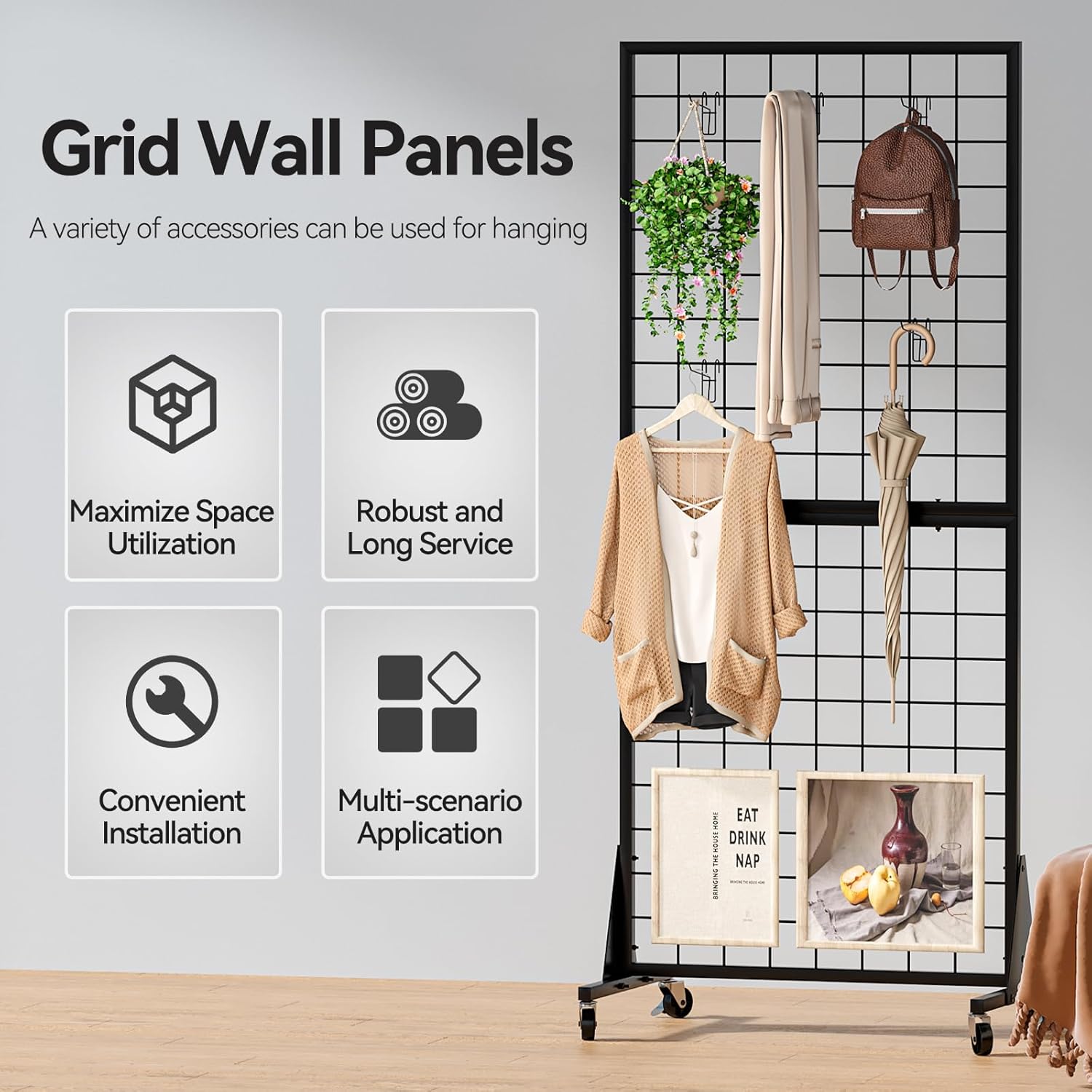 Blasinc Gridwall Panel Display Stand Heavy Movable Floorstanding Grid Wall Panels Retail Display