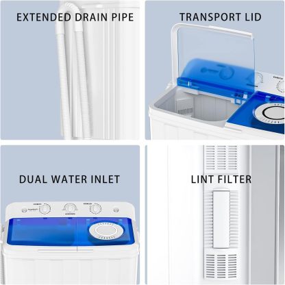 Auertech Portable 28lbs Twin Tub Washer Mini Compact Laundry Machine with Drain Pump