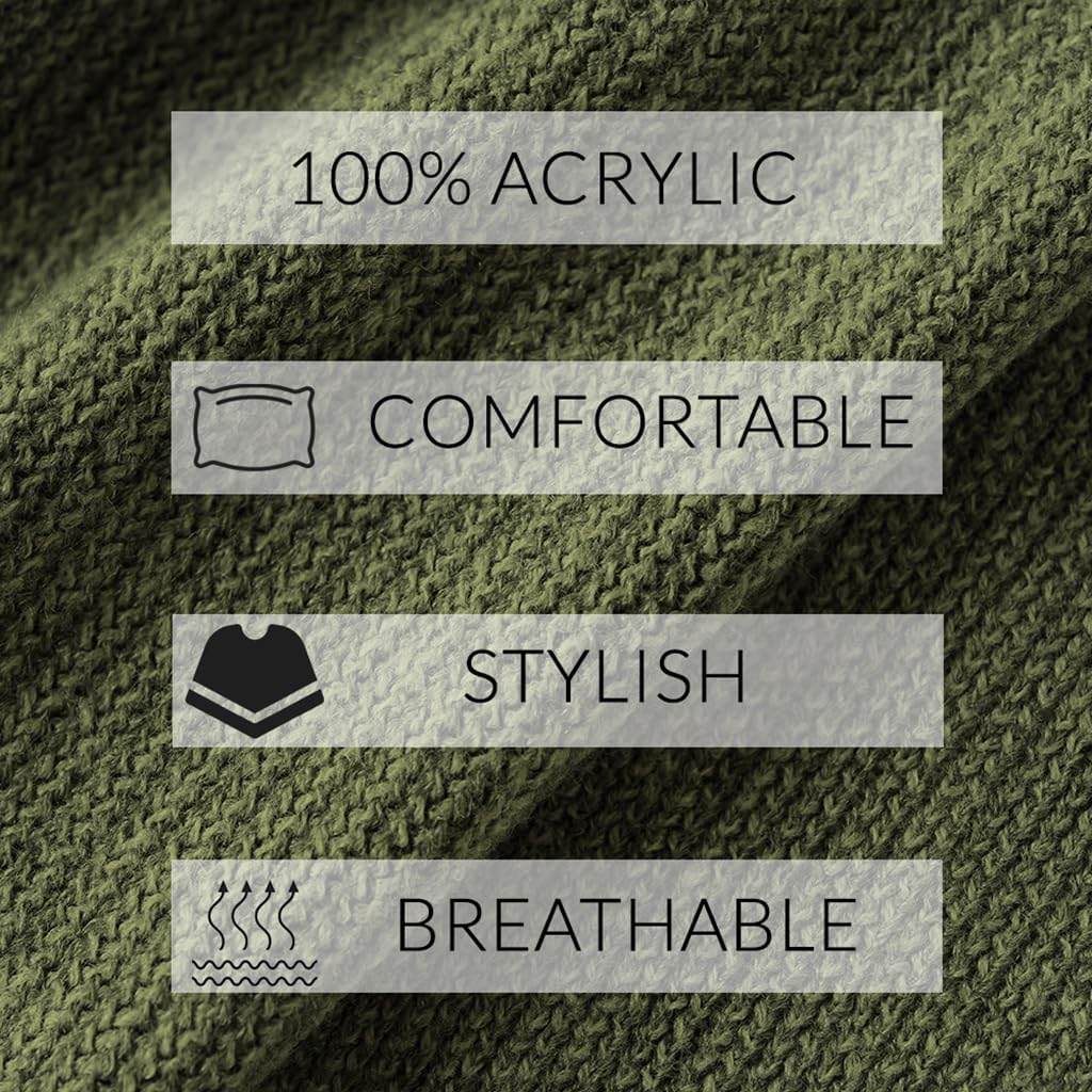 Army Green Women's Knitted Lightweight Cardigan Shawl with Pockets
