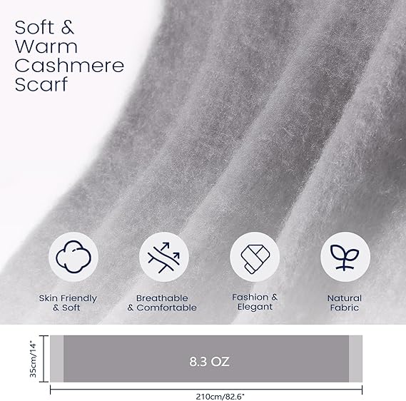 Gray Super Soft Cashmere Winter Scarf - Unisex