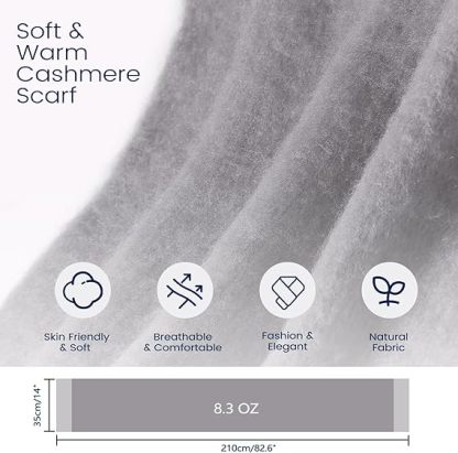 Gray Super Soft Cashmere Winter Scarf - Unisex