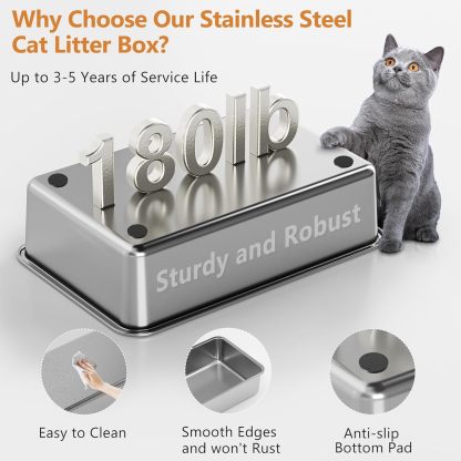 OKSOTY Stainless Steel Cat Litter Box with Lid, XL Extra Large Litter Box