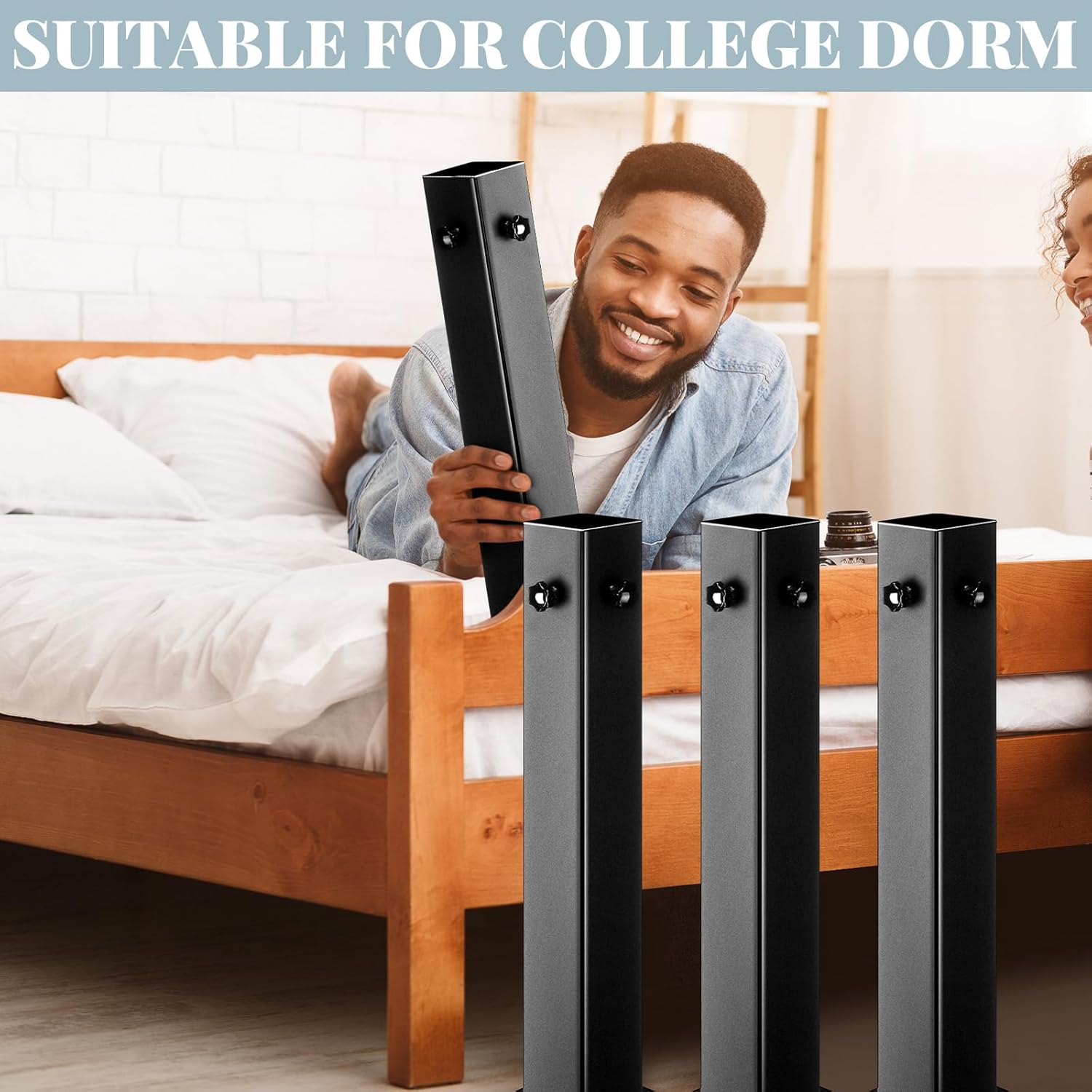 Tandefio 4 Pcs College Dorm Bed Risers Ultimate Height Carbon