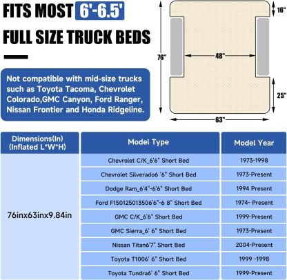 Umbrauto Truck Bed Air Mattress Inflate and Deflate with Rechargeable
