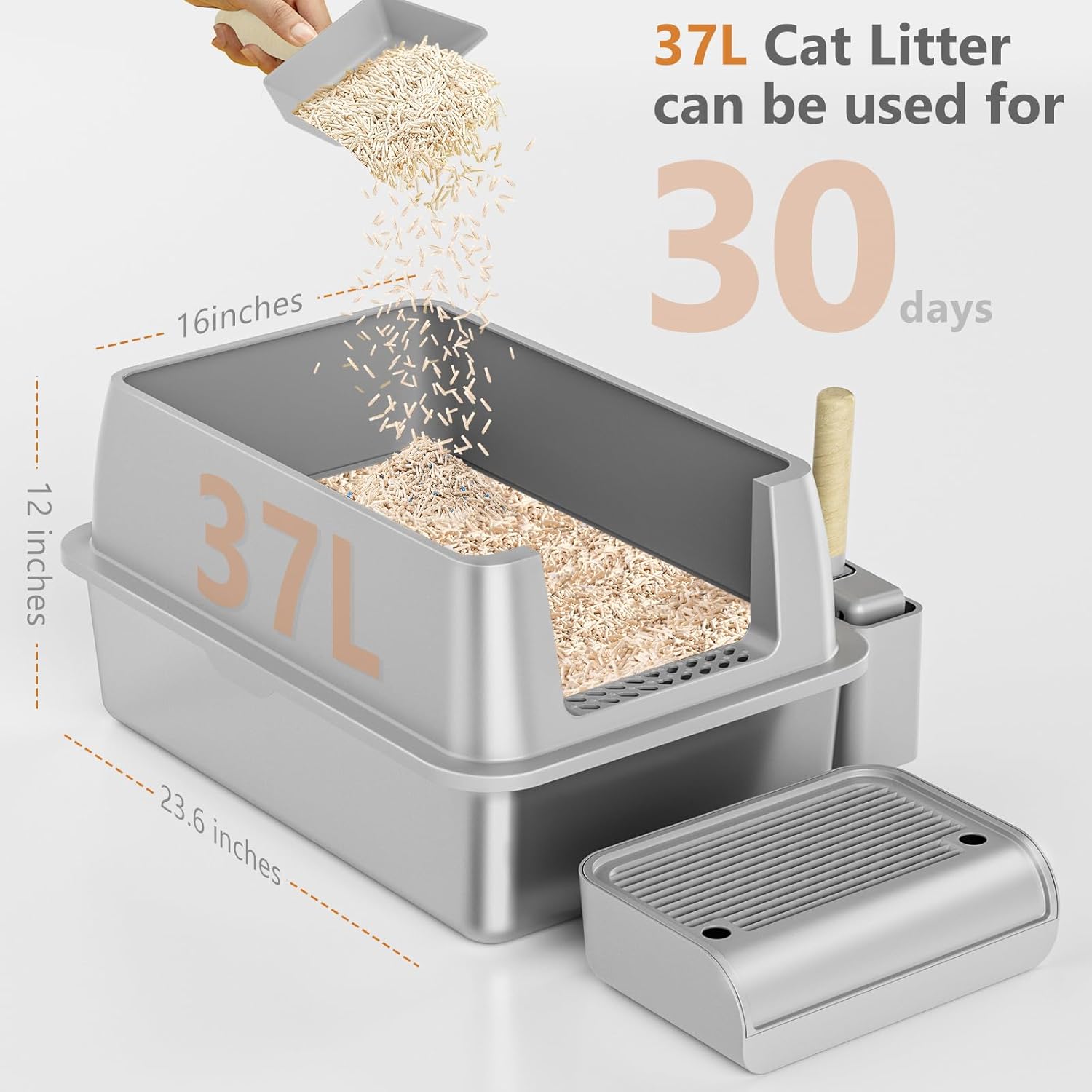 OKSOTY Stainless Steel Cat Litter Box with Lid, XL Extra Large Litter Box