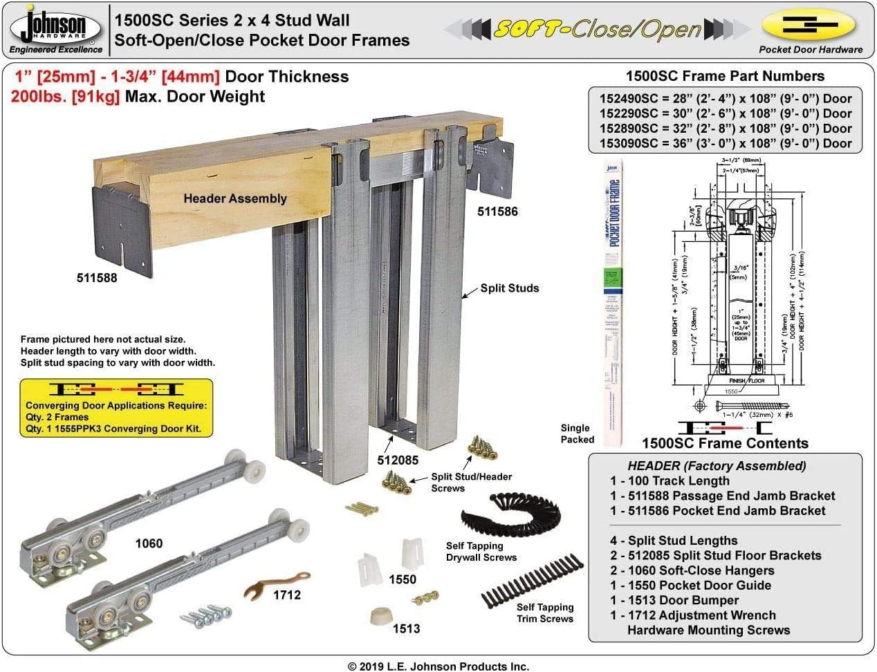 Johnson Hardware Commercial Grade Pocket Door Frame For 2x4 Stud Wall