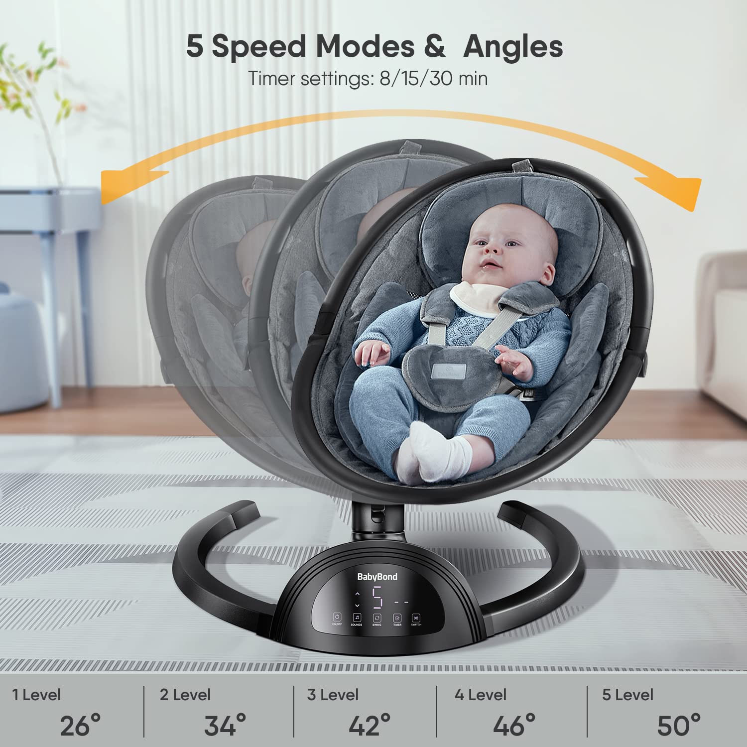 BabyBond Baby Swings for Infants, Bluetooth Infant Swing with Music Speaker, 3 Seat Positions