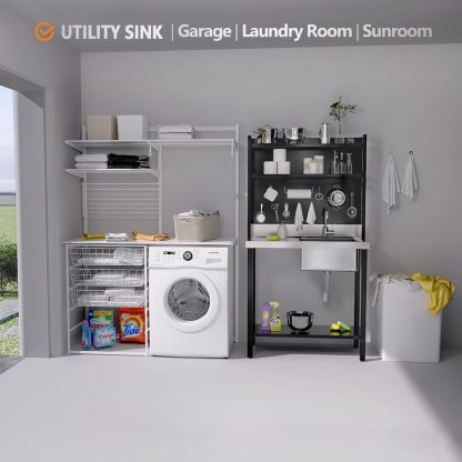 VINGLI Commercial Sink with Drainboard and Adjustable Shelves Pegboard