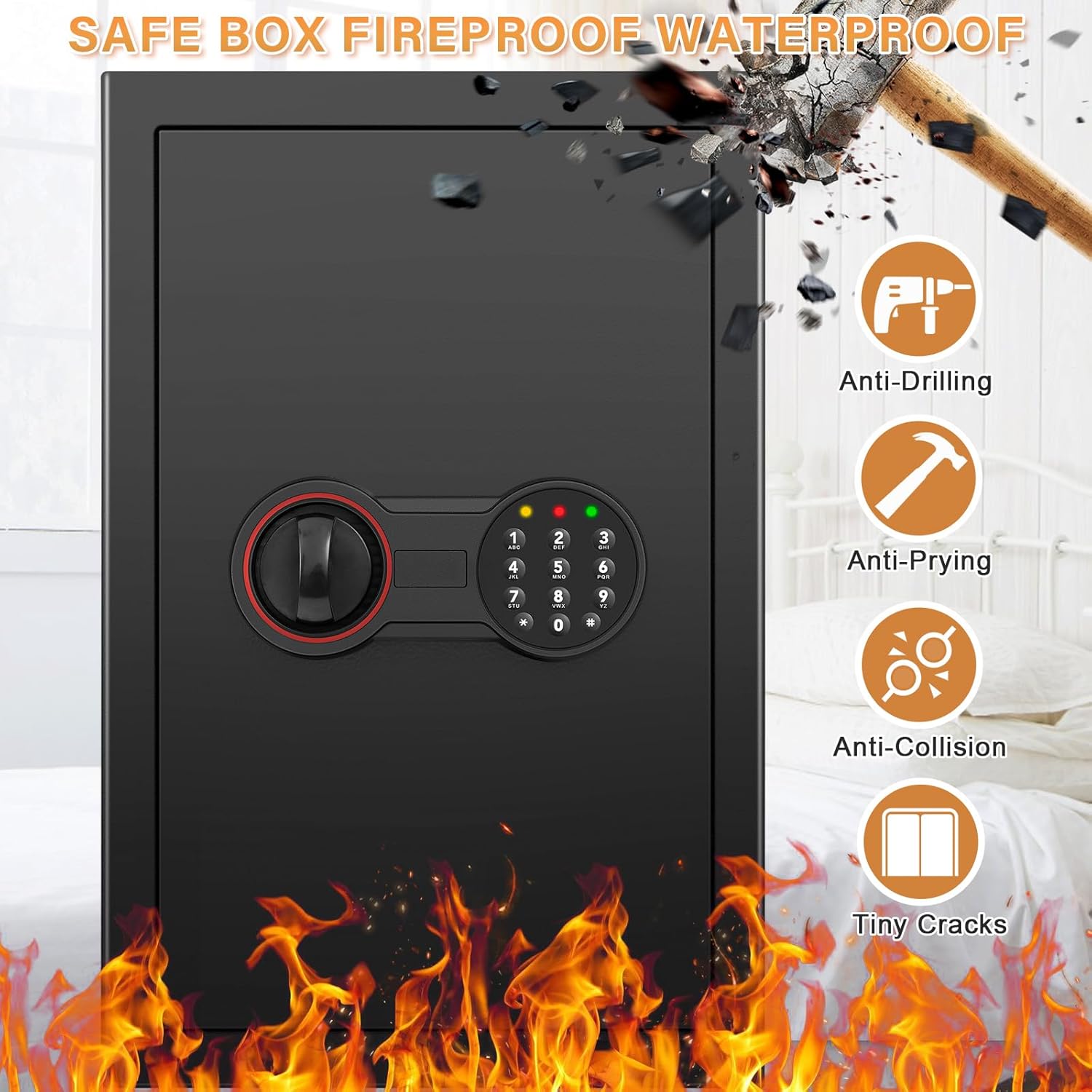 Bukumo Anti-theft Fireproof Safe Box with Programmable Keypad
