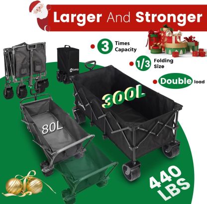 Sekey 48''L Collapsible Foldable Extended Wagon with Big All-Terrain Beach Wheels & Drink Holders
