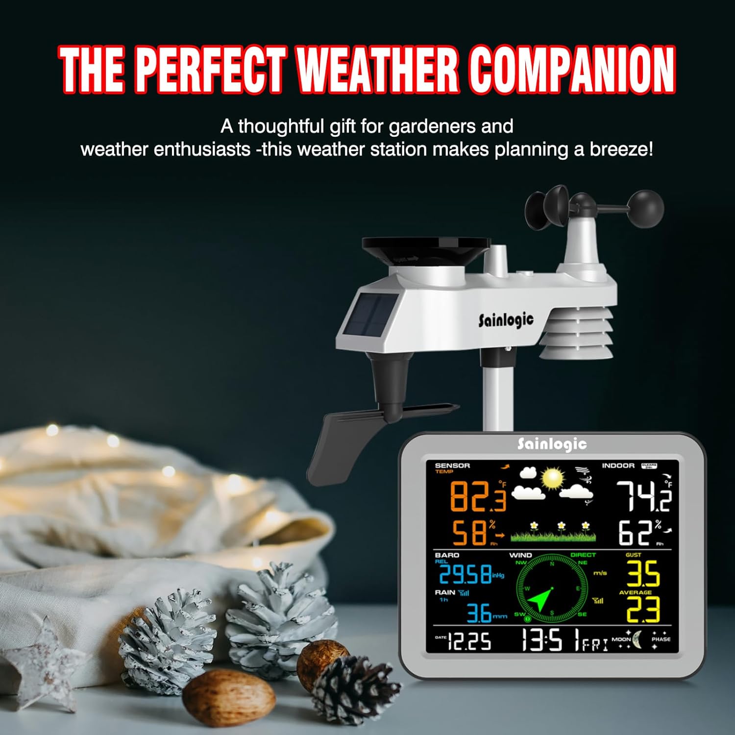 Sainlogic Weather Station with Rain Gauge and Wind Speed/Direction